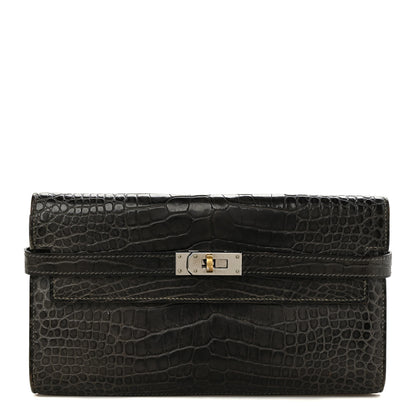 Hermes Matte Alligator Kelly Longue Wallet Graphite 1 of 16