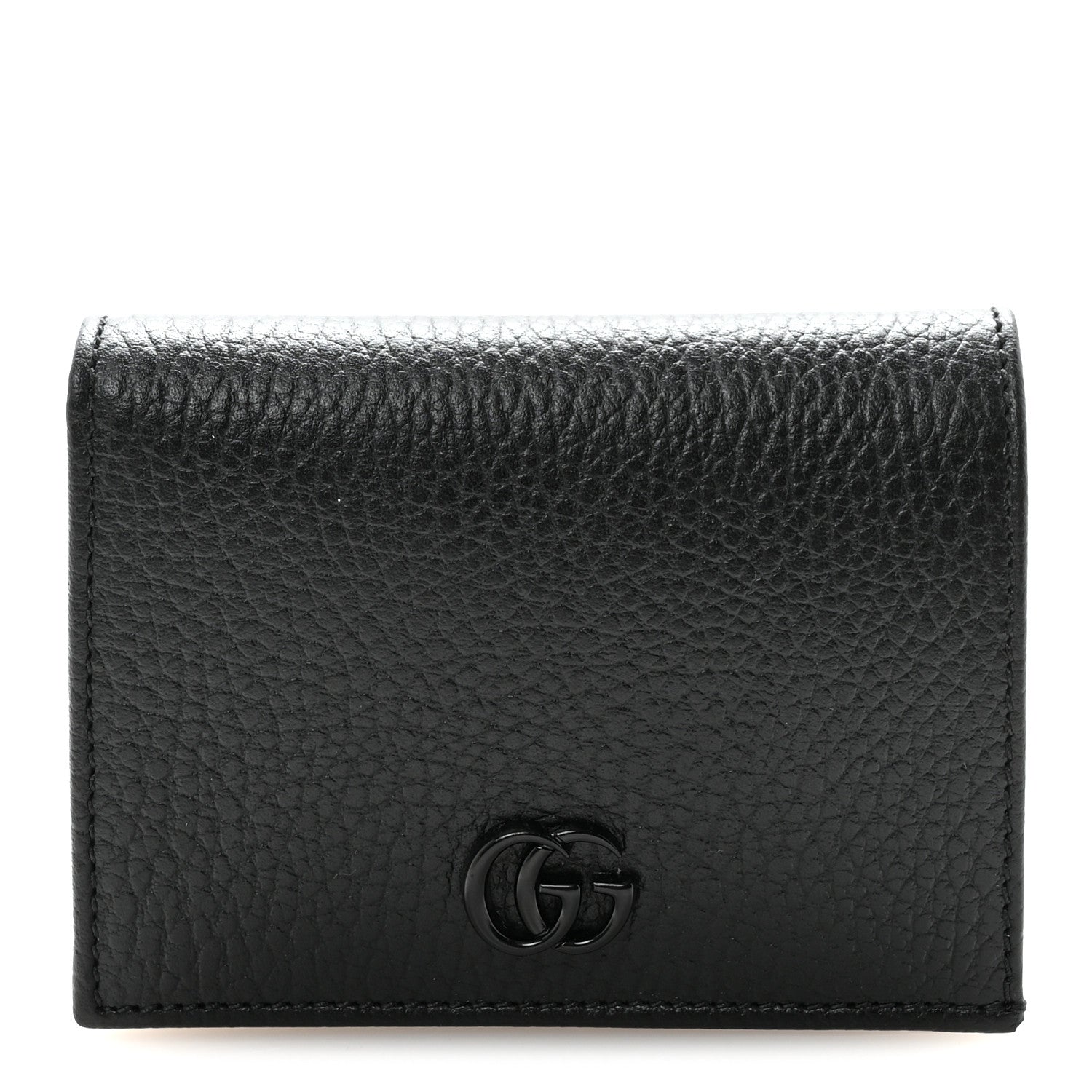 Gucci Dollar Calfskin Enamel Monochrome GG Marmont Card Case Black 1 of 8