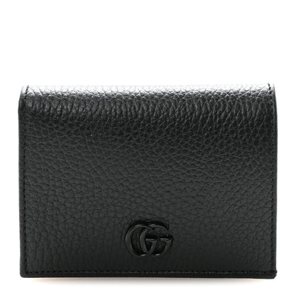 Gucci Dollar Calfskin Enamel Monochrome GG Marmont Card Case Black 1 of 8