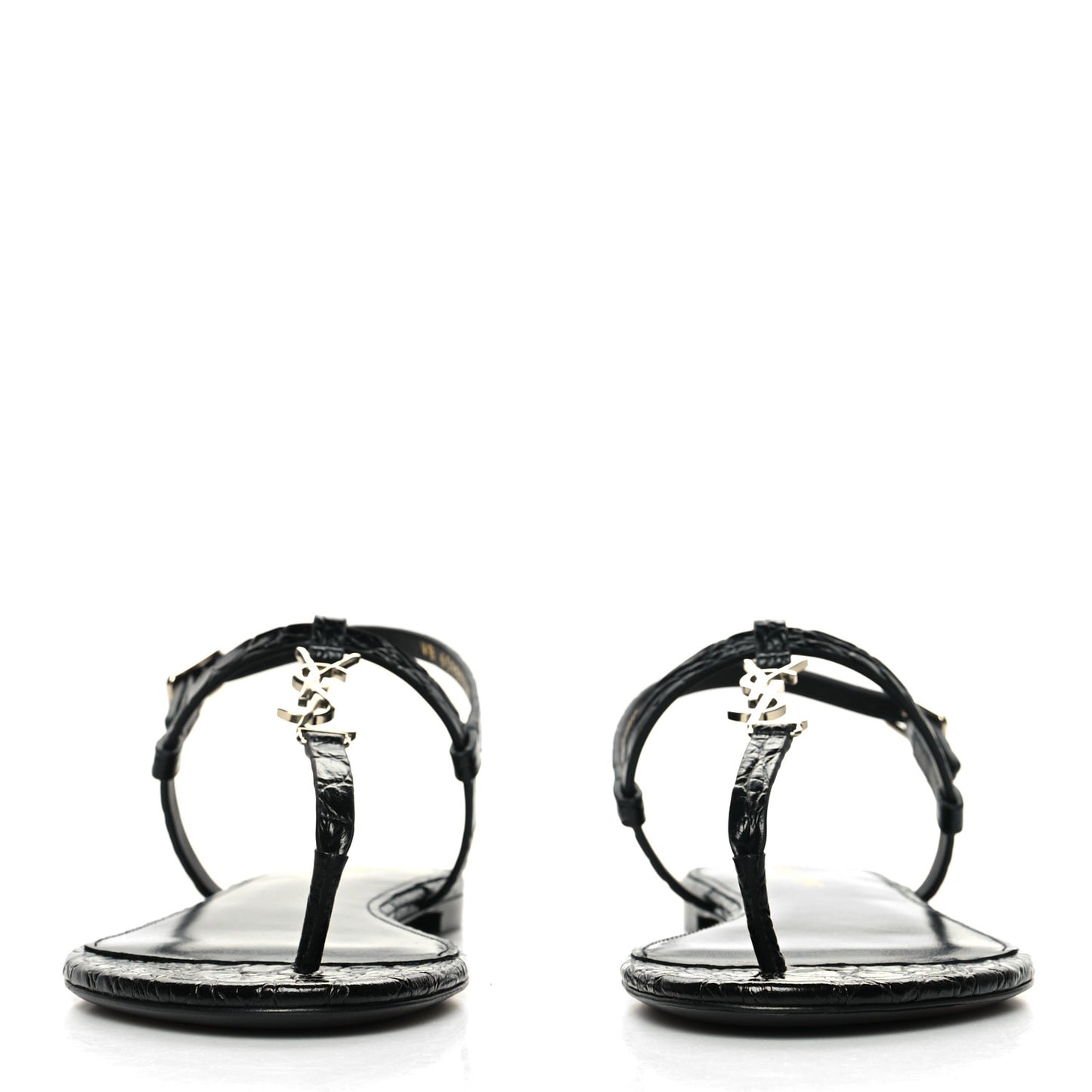 Calfskin Crocodile Embossed Cassandra Monogram Sandals 38.5 Black