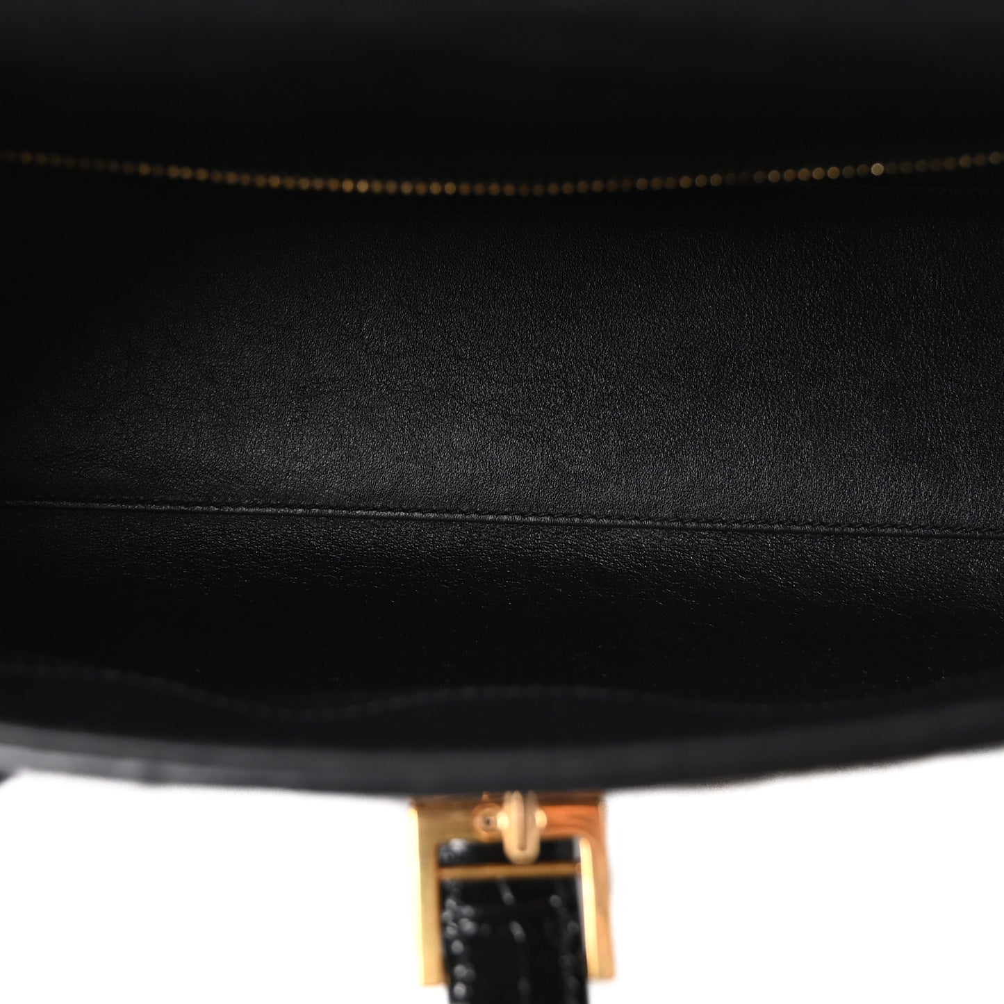 Shiny Calfskin Crocodile Embossed Le Fermoir Top Handle Bag Black