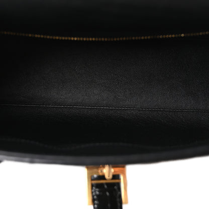 Saint Laurent Shiny Calfskin Crocodile Embossed Le Fermoir Top Handle Bag Black 5 of 10