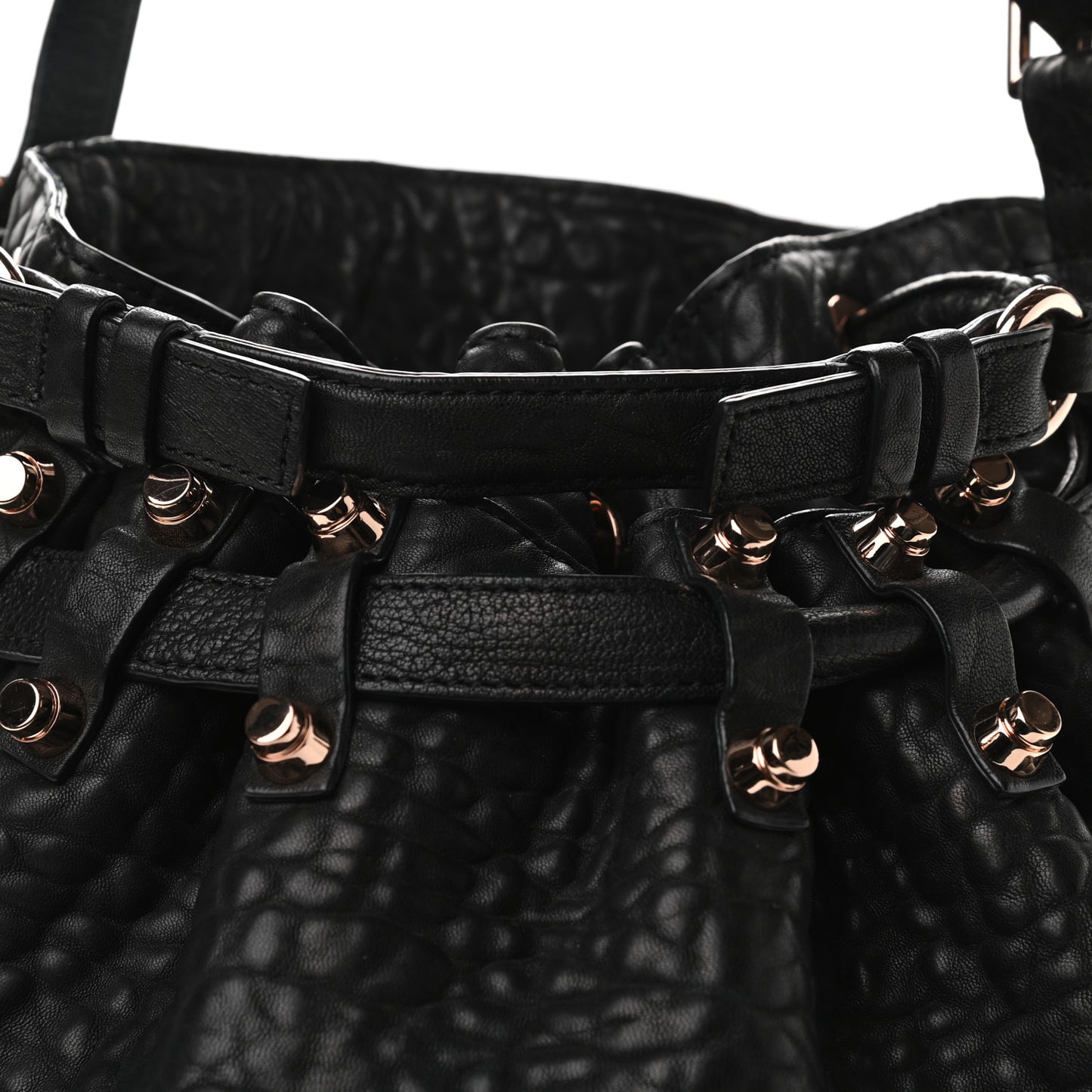 Pebbled Lambskin Diego Bucket Black Rose Gold Hardware