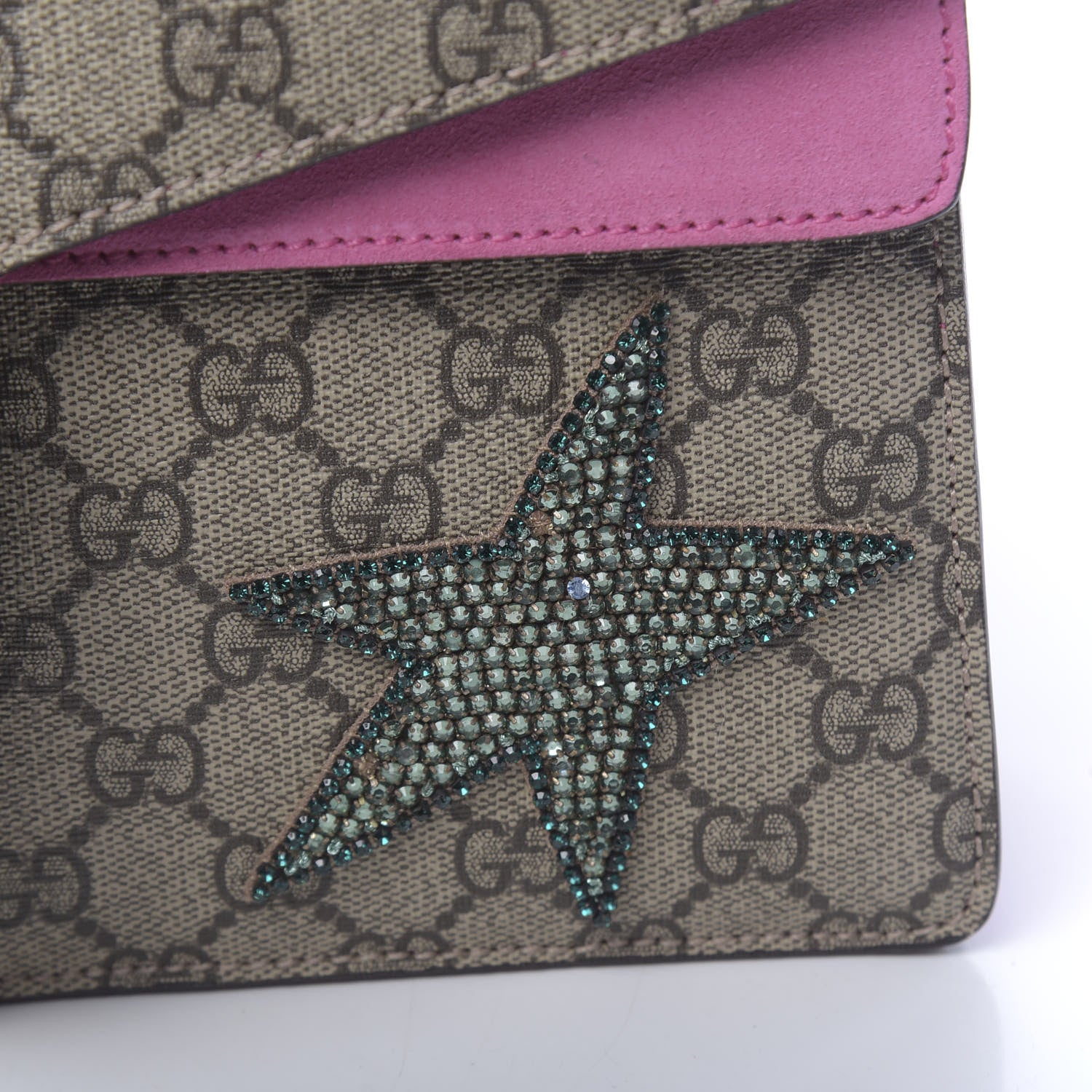 Gucci GG Supreme Monogram Suede Pierced Heart Embroidered Medium Dionysus Shoulder Bag Beige Ebony Pink Tropical Flower 16 of 18