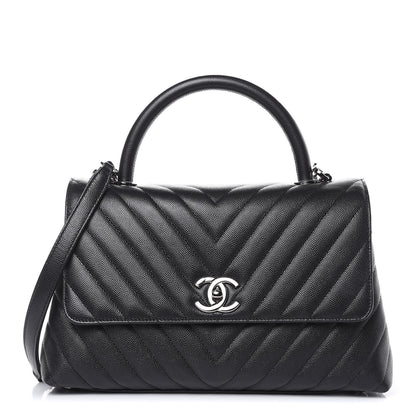 Chanel Caviar Chevron Quilted Small Coco Handle Flap Black 1 of 10