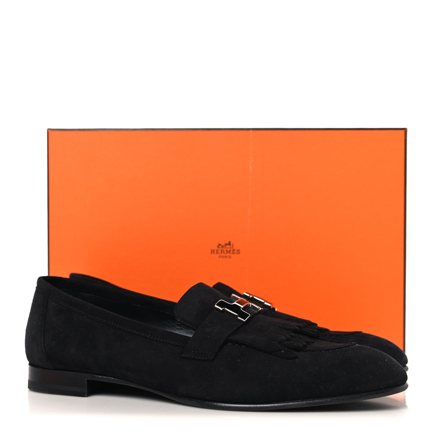 Hermes Suede Goatskin Womens Royal Loafers 41 Black 10 of 10