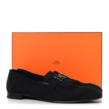 Hermes Suede Goatskin Womens Royal Loafers 41 Black 10 of 10