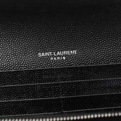 Saint Laurent Grain De Poudre Matelasse Chevron Monogram Flap Wallet Black 6 of 7