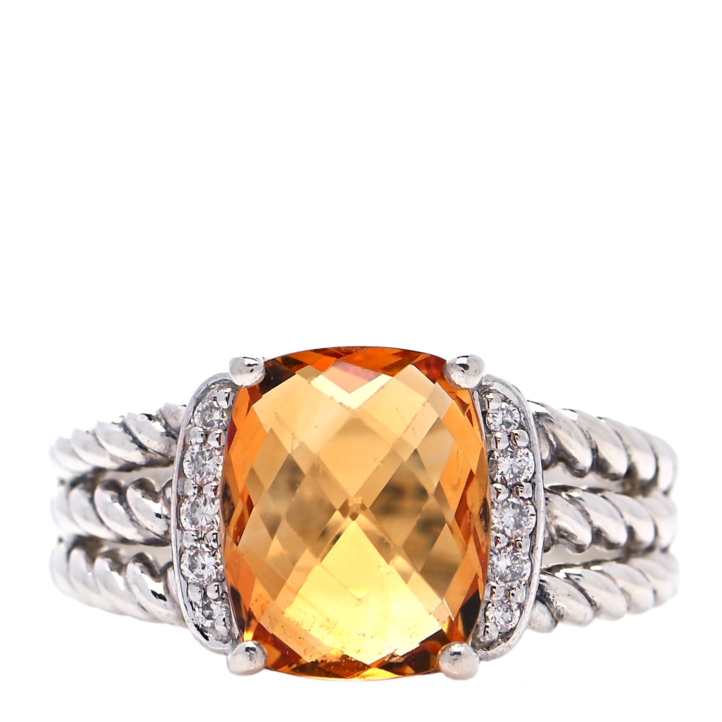 Sterling Silver Diamond Citrine 10mm Petite Wheaton Ring 50 5.5
