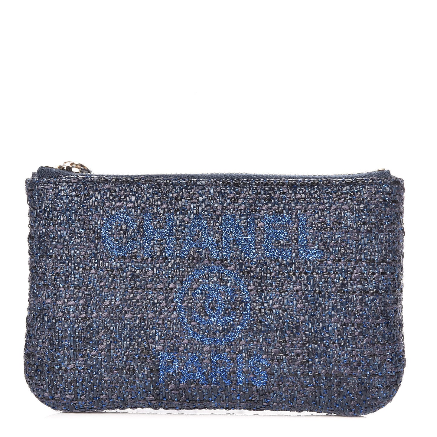 Woven Straw Raffia Deauville Cosmetic Pouch Blue