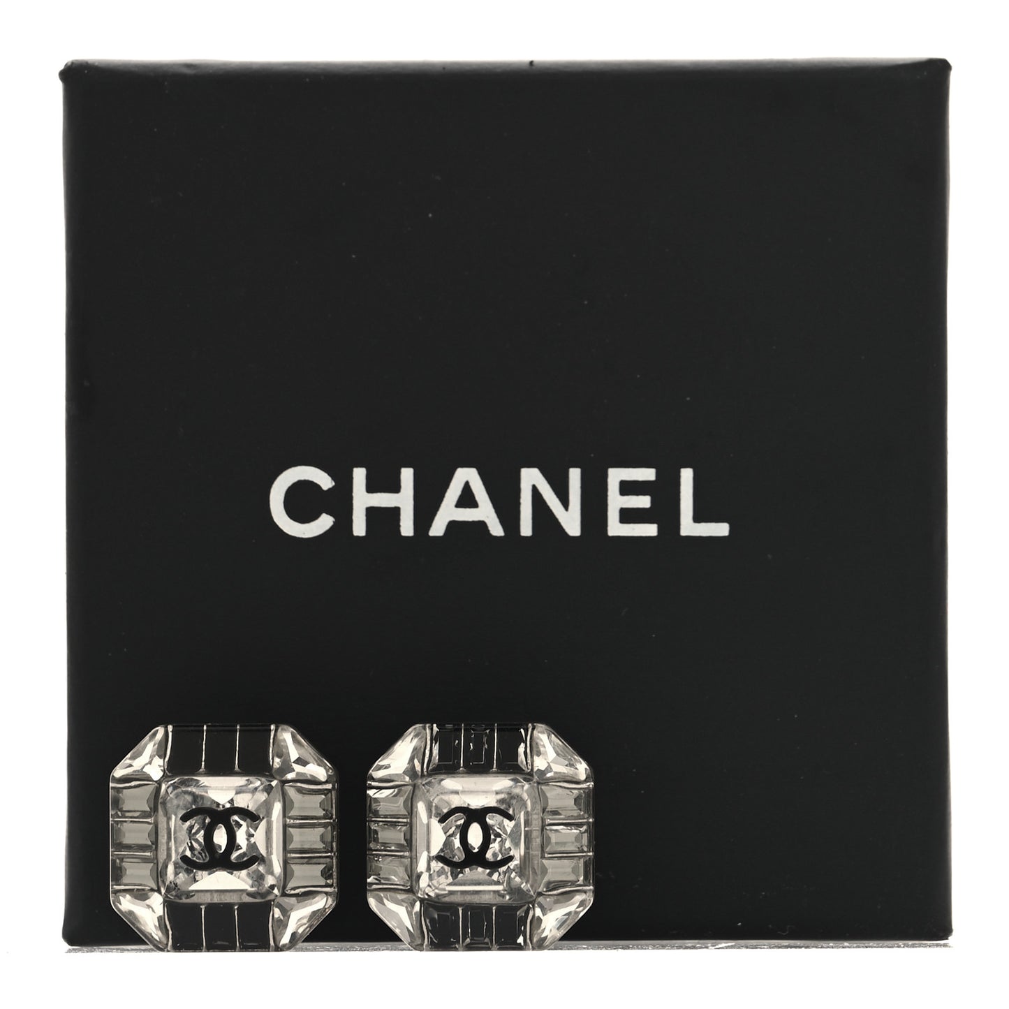 Crystal CC Square Charm Earrings Silver Black