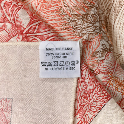 Hermes Cashmere Silk Faubourg Tropical Shawl 140 White Rouge Corail 3 of 6