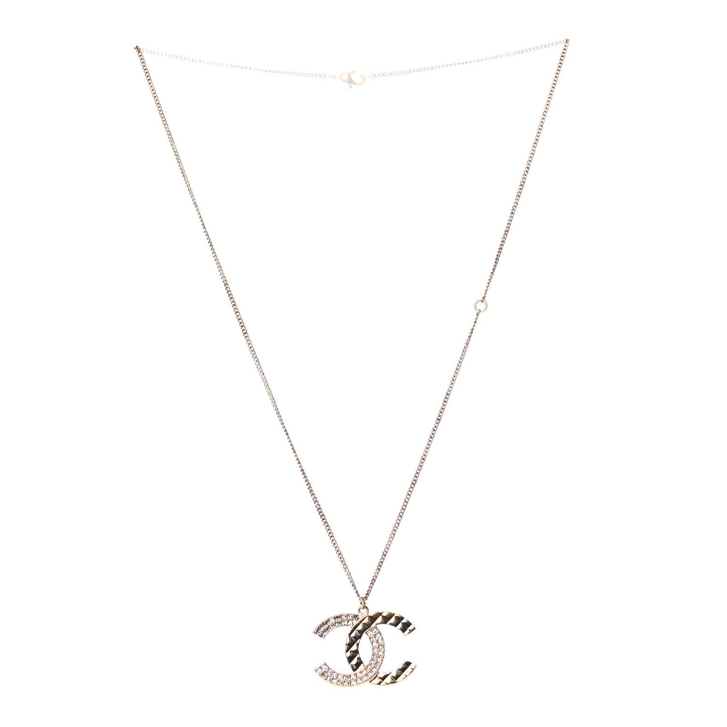 Baguette Crystal Quilted CC Pendant Necklace Gold