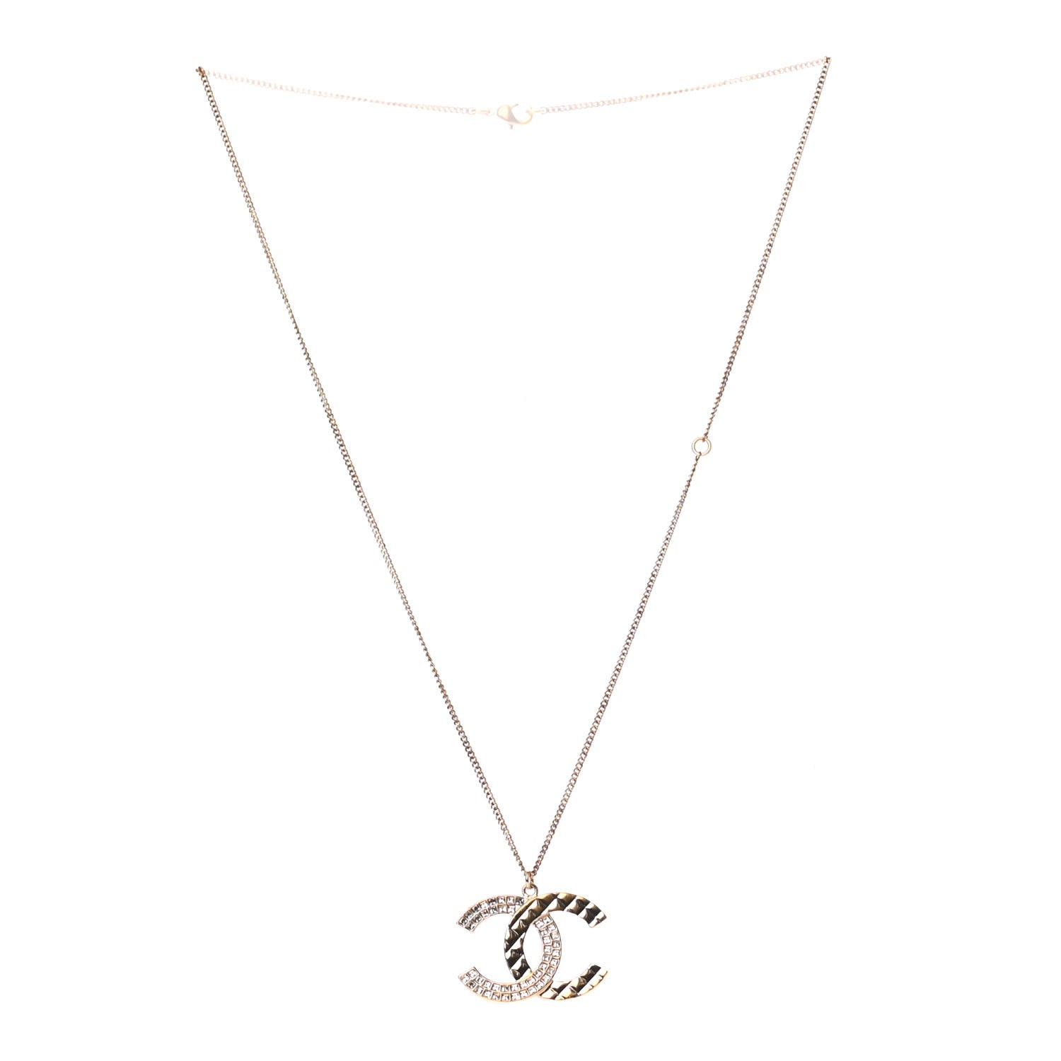 Chanel Baguette Crystal Quilted CC Pendant Necklace Gold 2 of 4