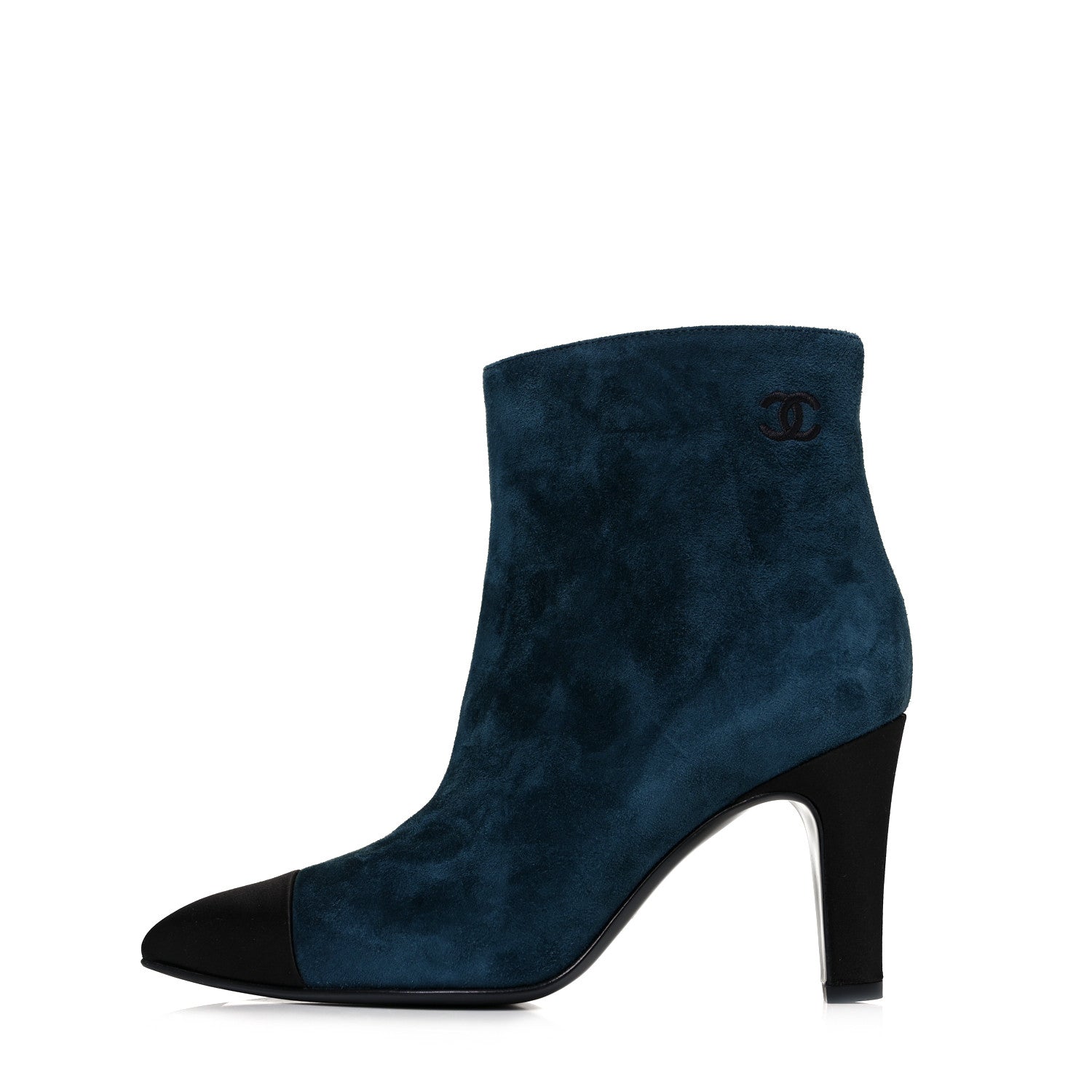 Chanel Suede Calfskin Satin Gabrielle Cap Toe Short Boots 35.5 Teal Black 1 of 8