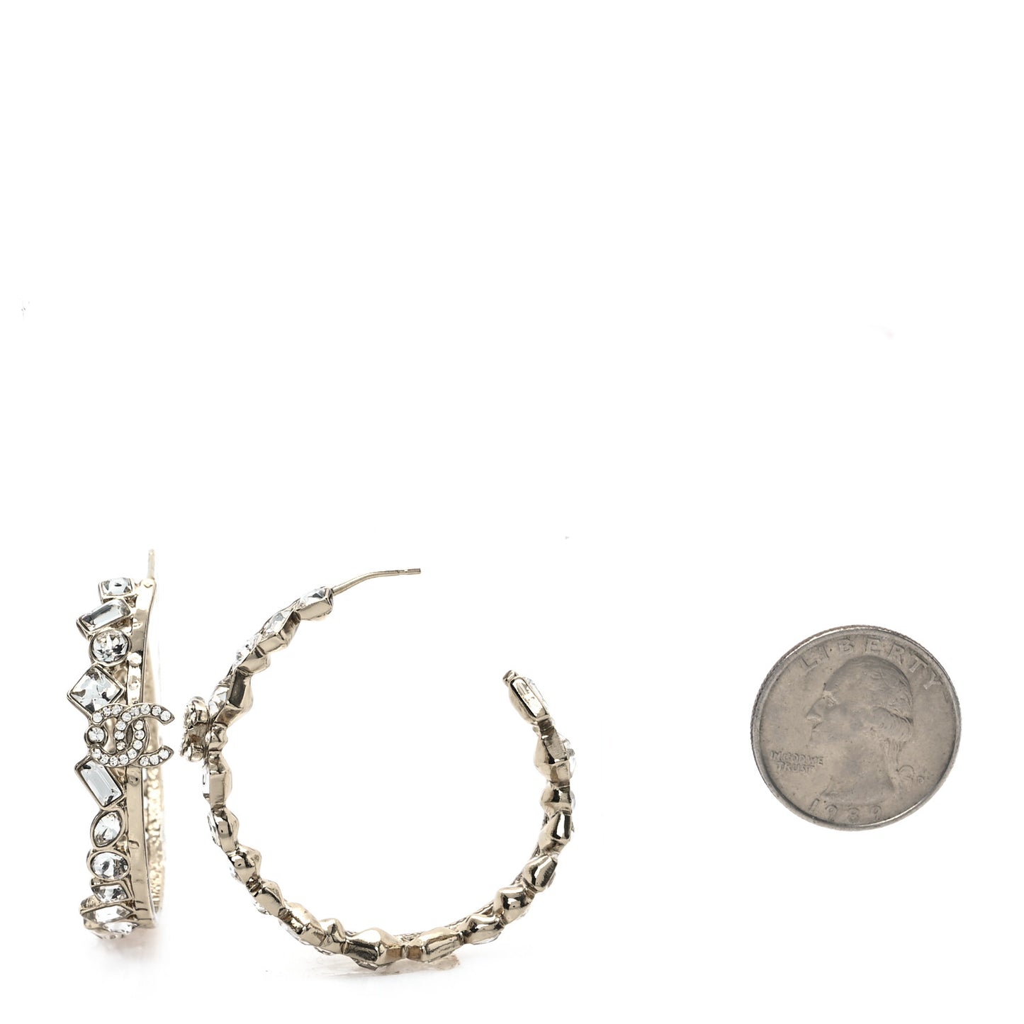 Metal Crystal CC Hoop Earrings Gold