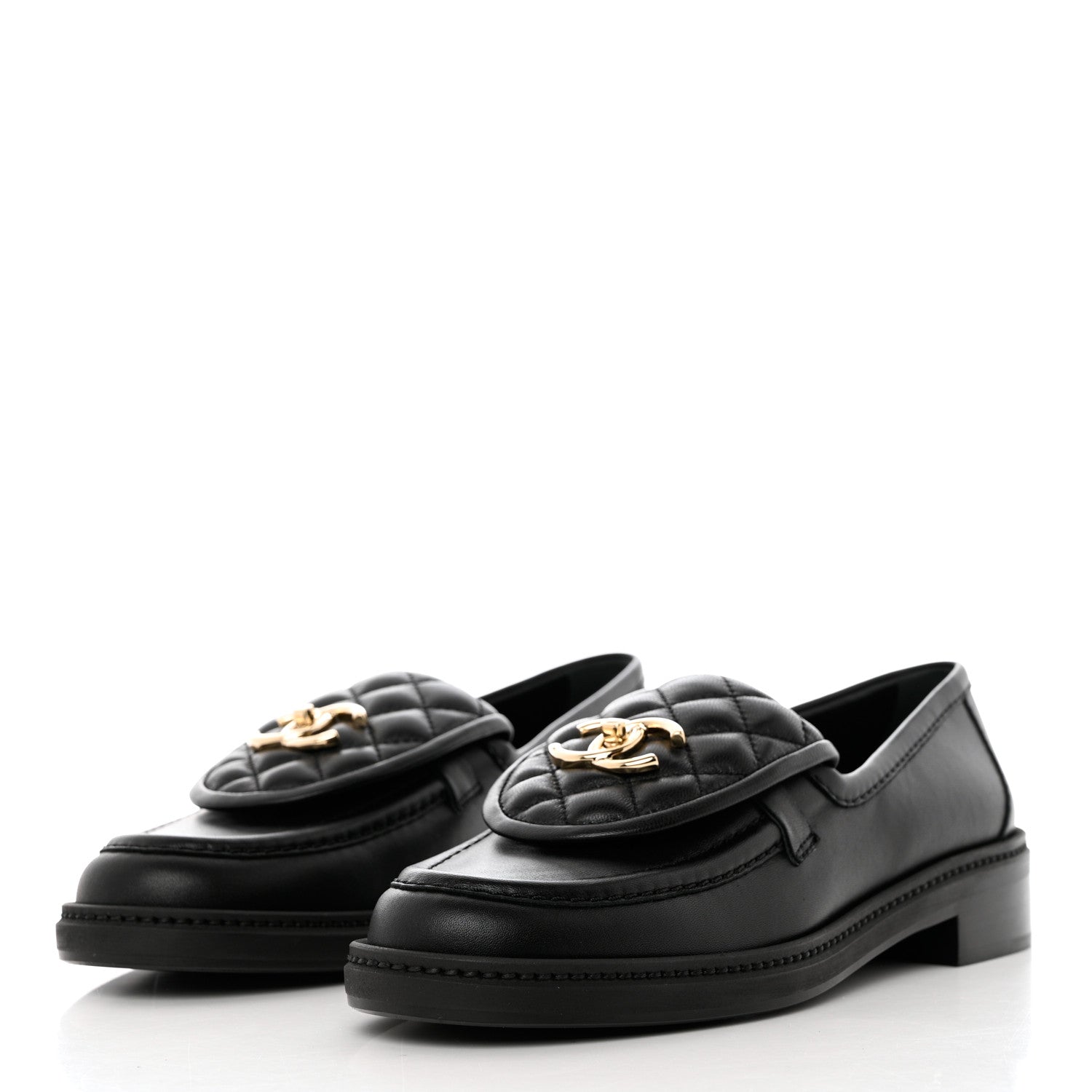 Chanel Lambskin Quilted CC Turnlock Loafers 38 Black 3 of 10