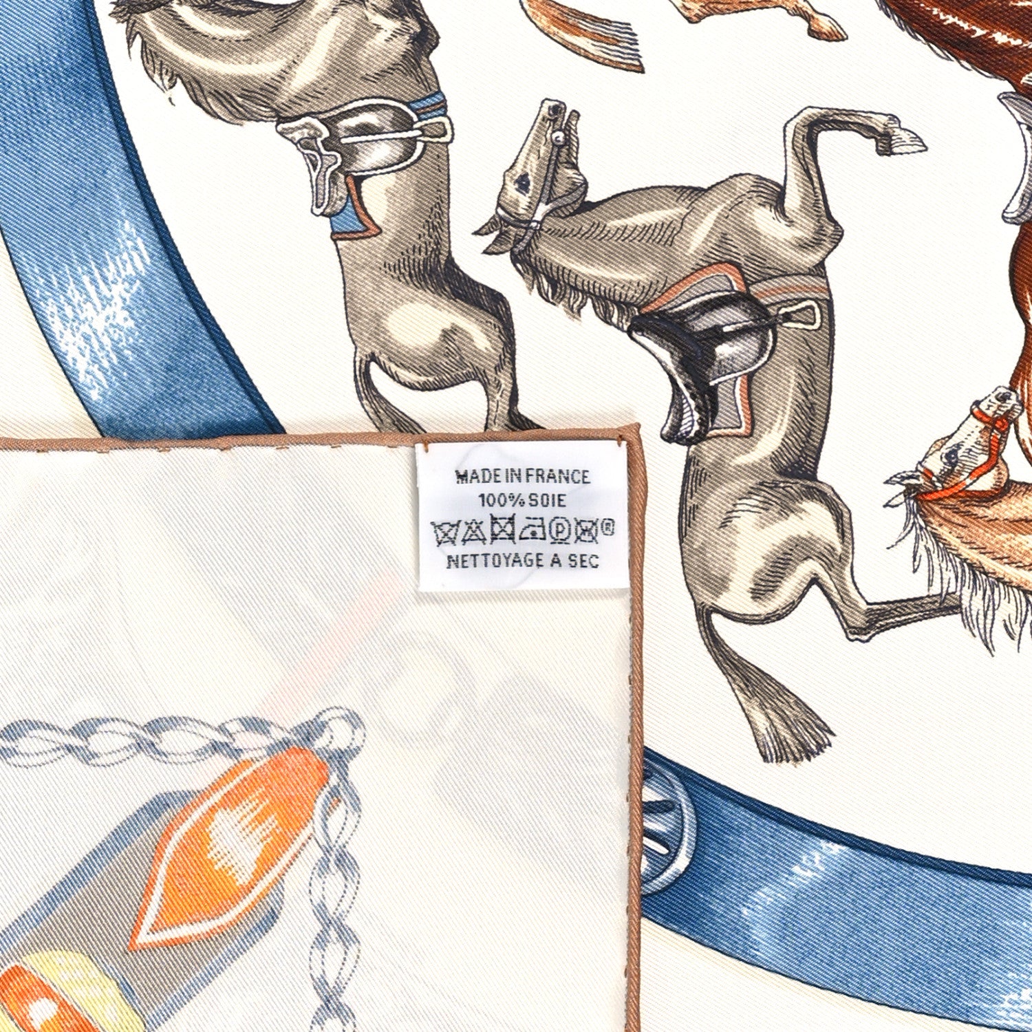 Hermes Silk Cavalcades Scarf 90 White Bleu Jean Vert 4 of 4