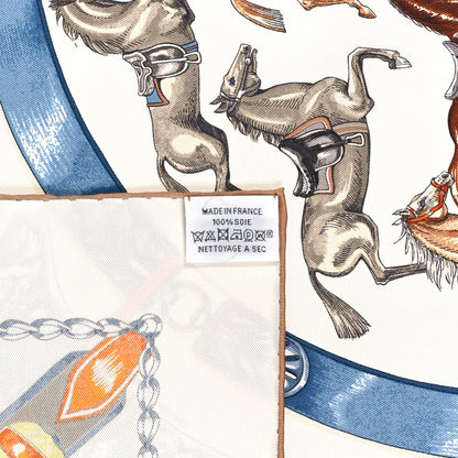 Hermes Silk Cavalcades Scarf 90 White Bleu Jean Vert 4 of 4