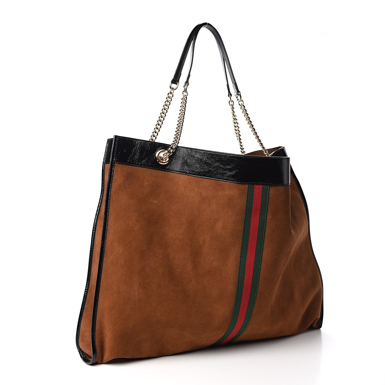 Gucci Suede Patent Maxi Rajah Chain Tote Nocciola Black 4 of 10