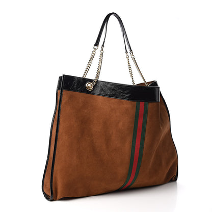 Gucci Suede Patent Maxi Rajah Chain Tote Nocciola Black 4 of 10