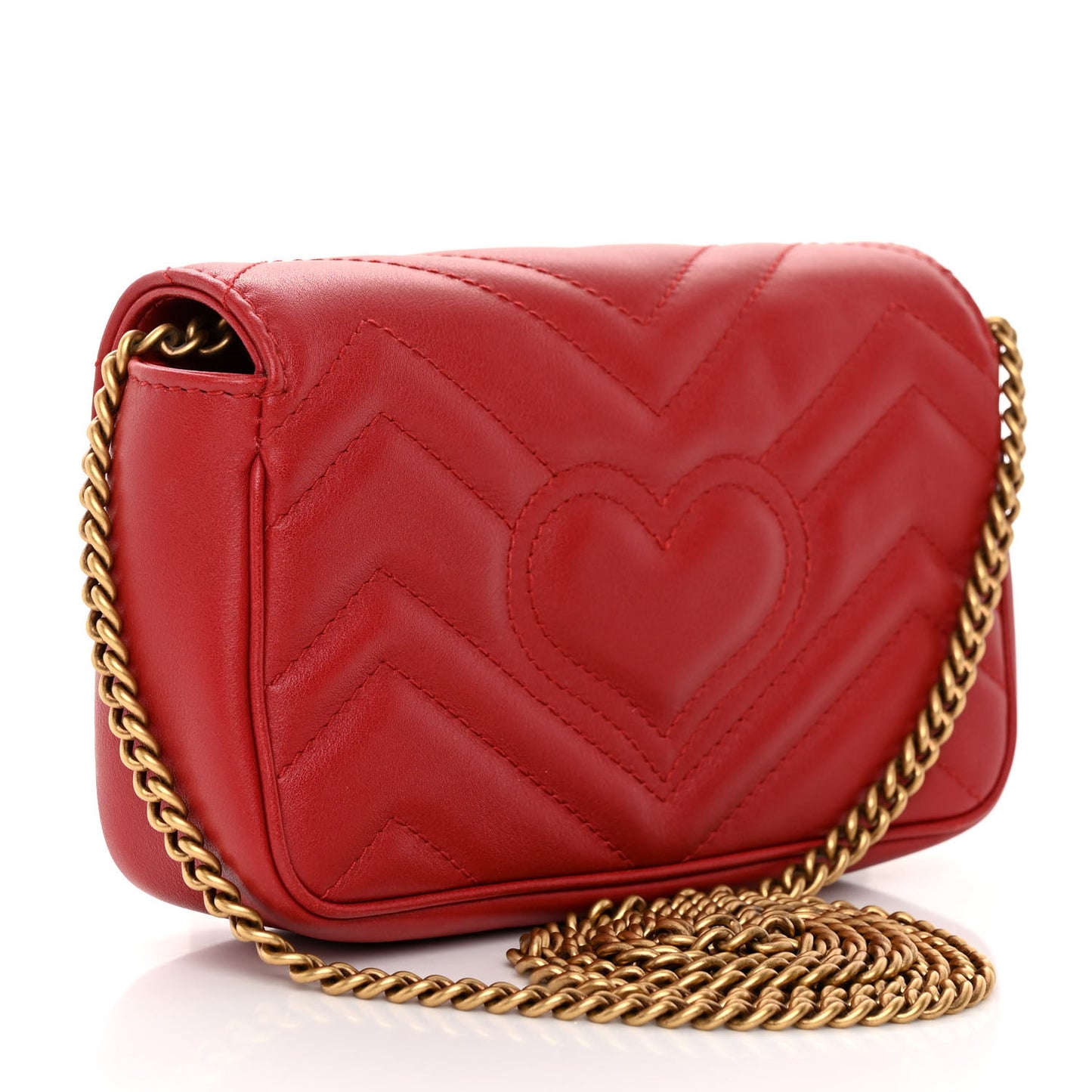 Calfskin Matelasse Super Mini GG Marmont Shoulder Bag Hibiscus Red