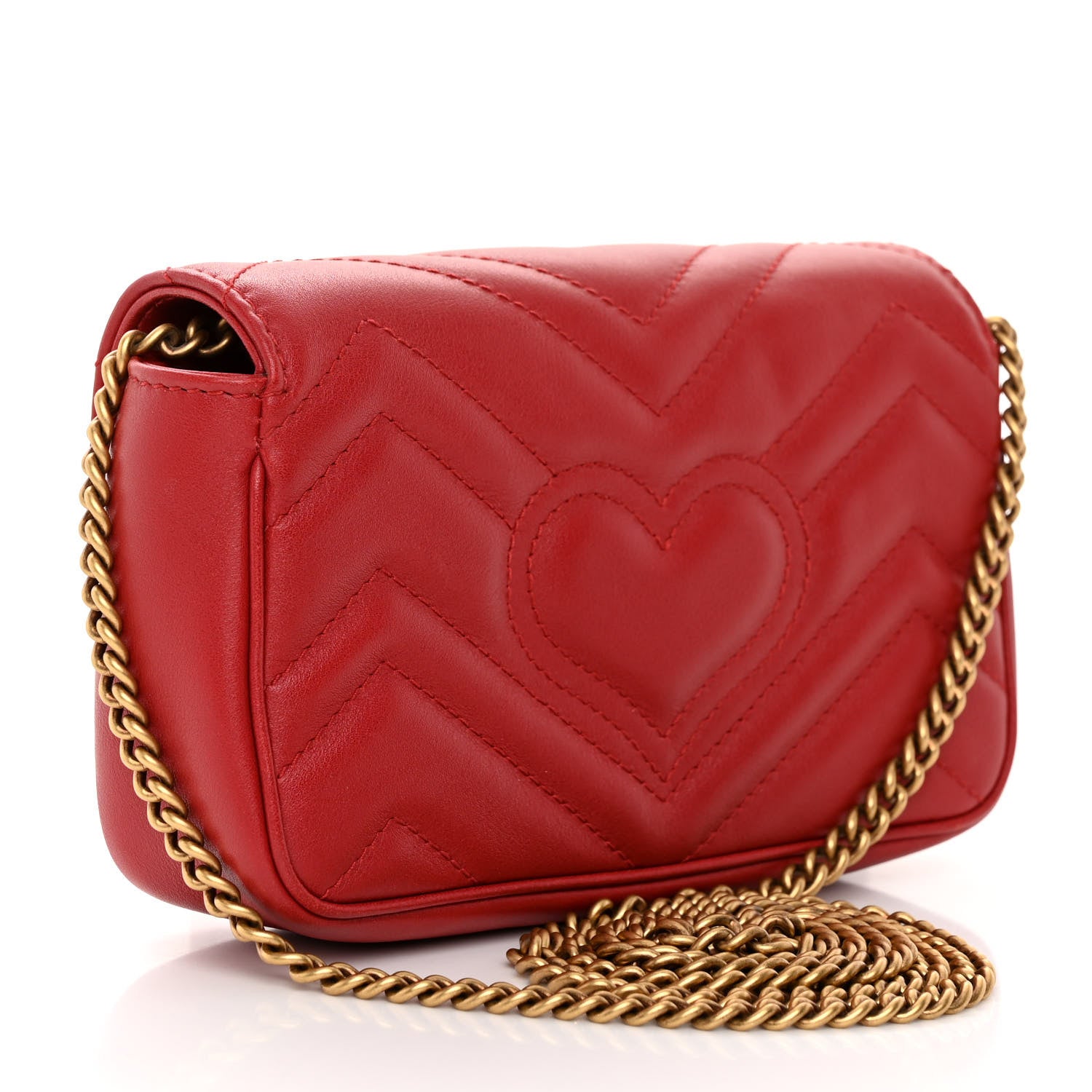 Gucci Calfskin Matelasse Super Mini GG Marmont Shoulder Bag Hibiscus Red 3 of 11
