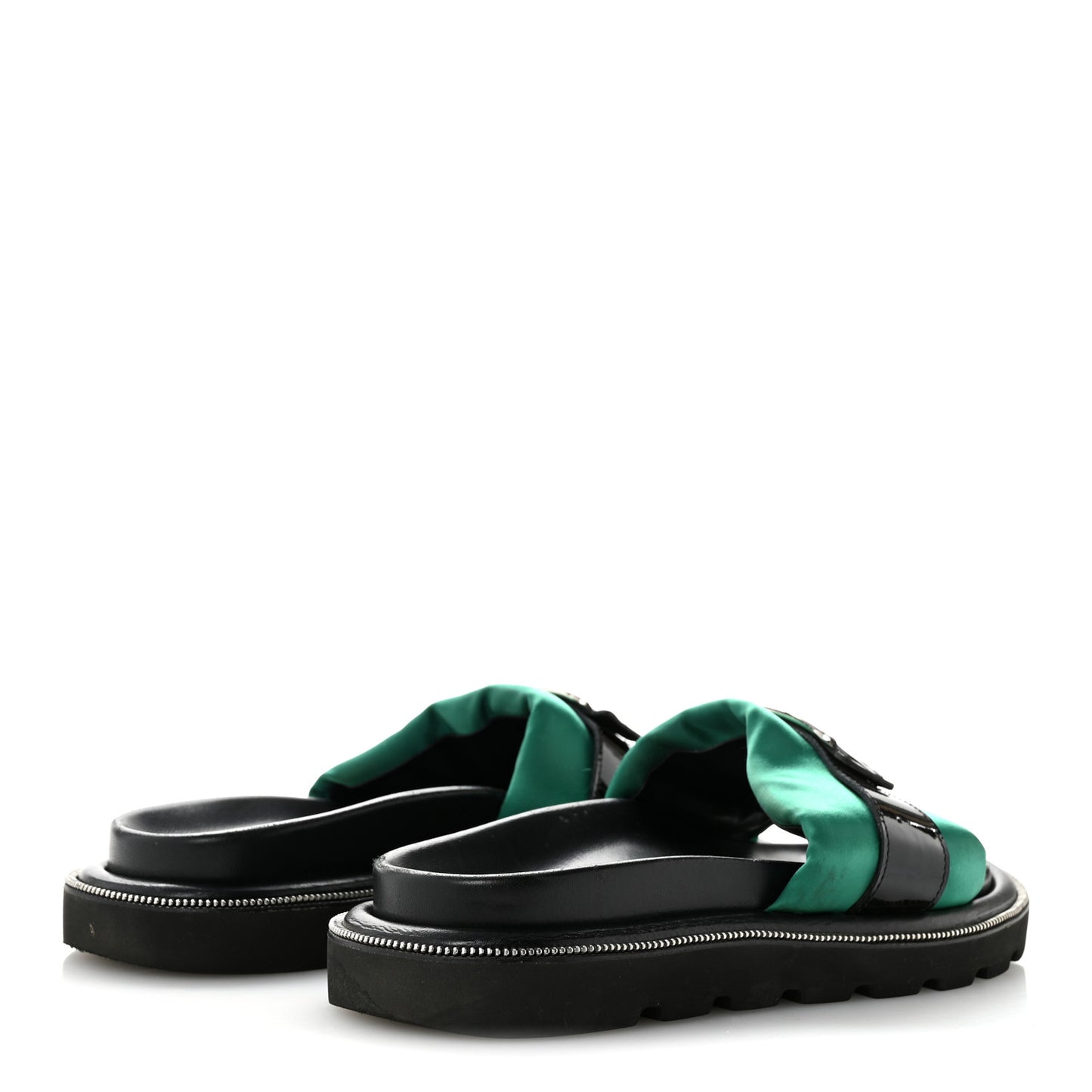 Satin Pool Pillow Flat Comfort Mule 38 Green Black