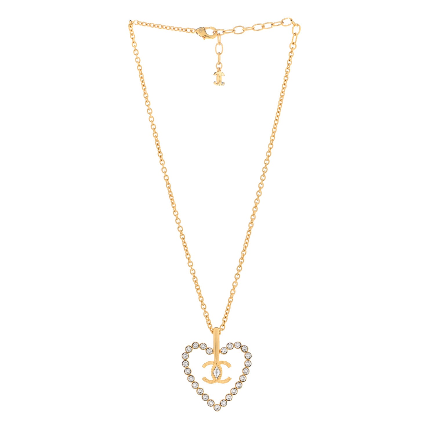 Chanel Crystal CC Heart Necklace Gold 3 of 6