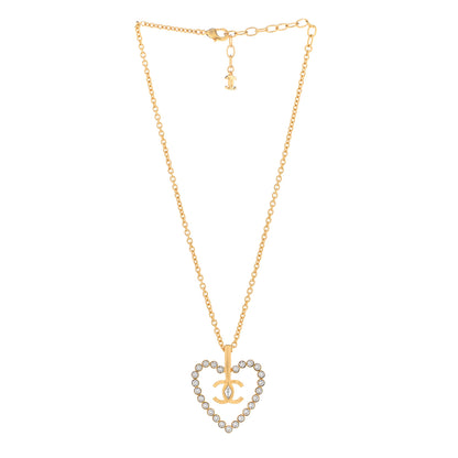 Chanel Crystal CC Heart Necklace Gold 3 of 6