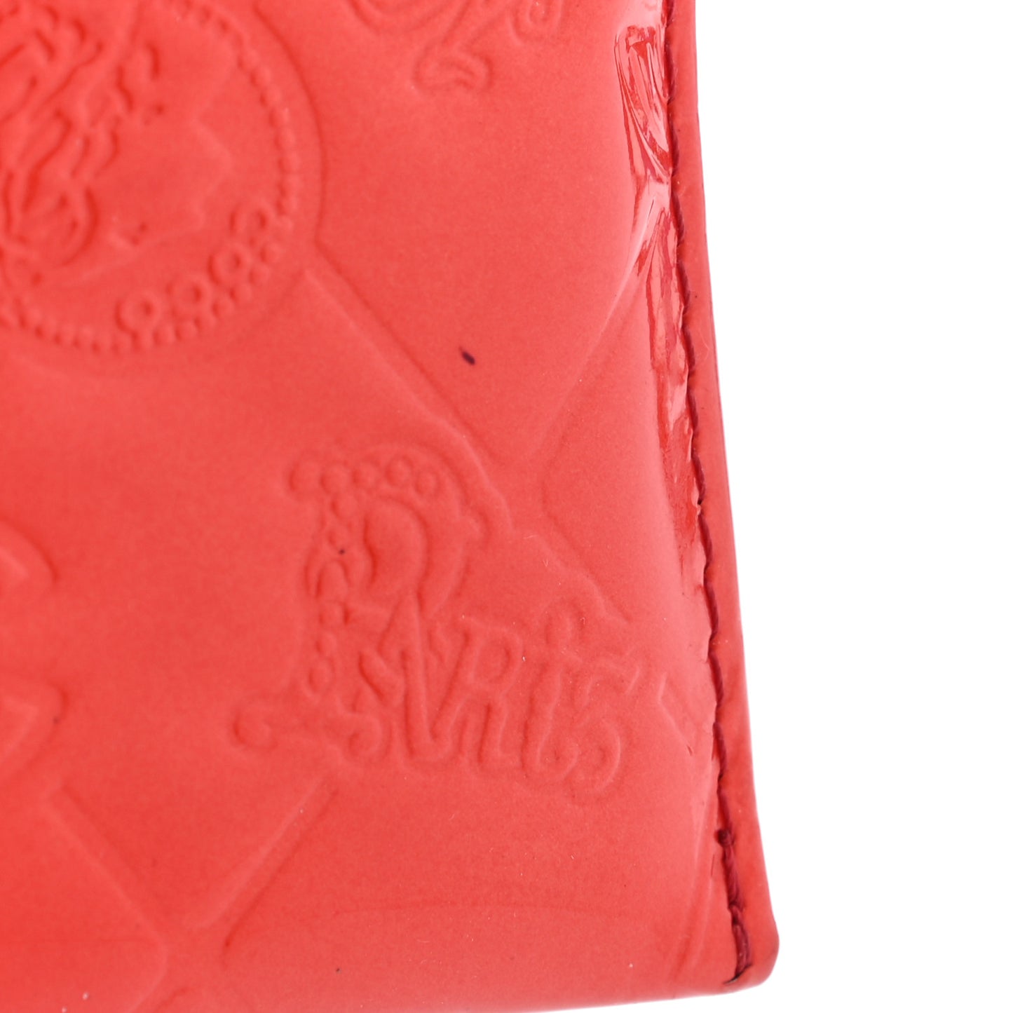 Patent Calfskin Lucky Symbols Card Holder Case Rouge Clair