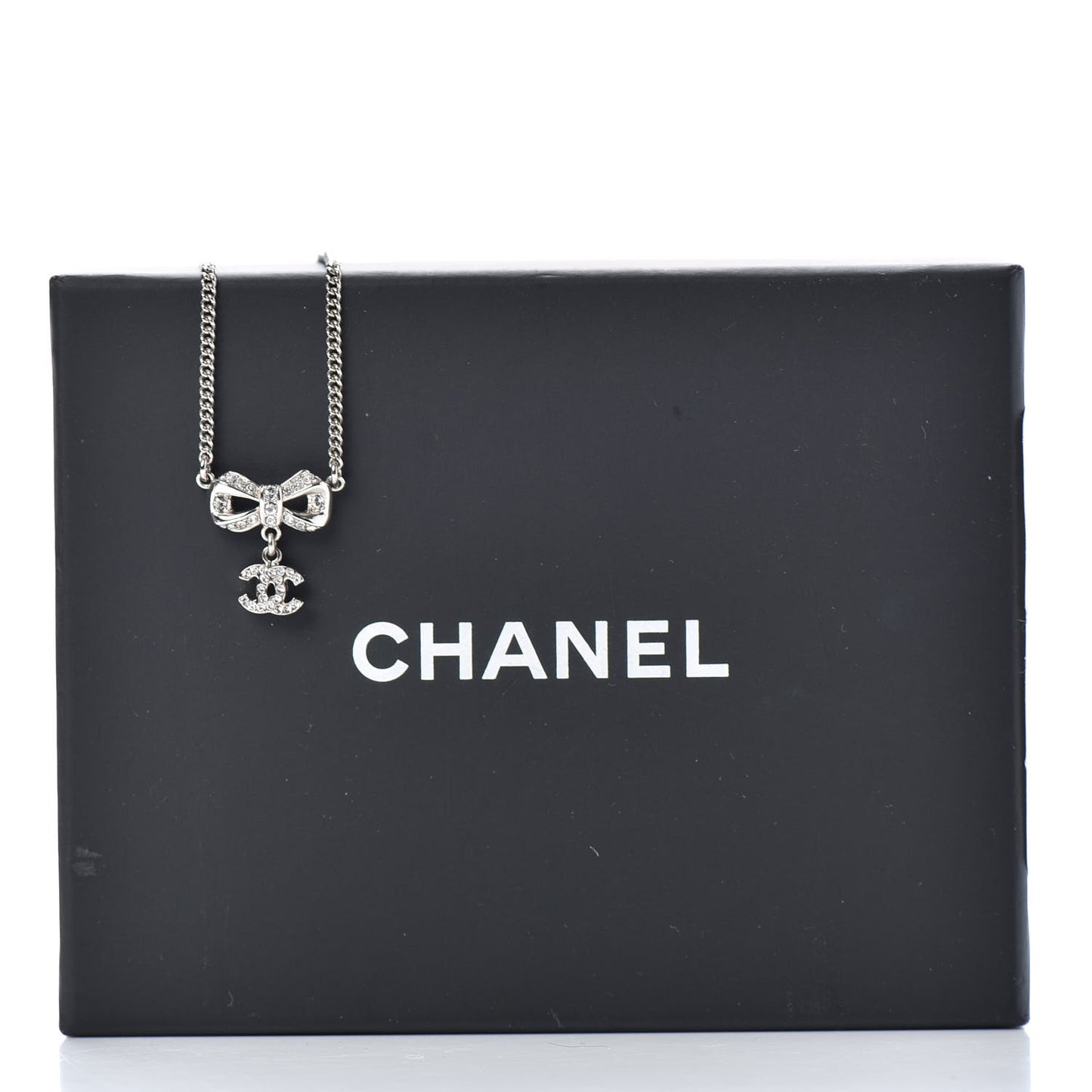 Crystal CC Bow Necklace Silver