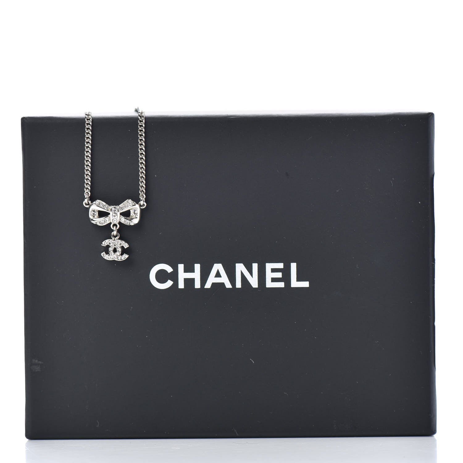 Chanel Crystal CC Bow Necklace Silver 6 of 6
