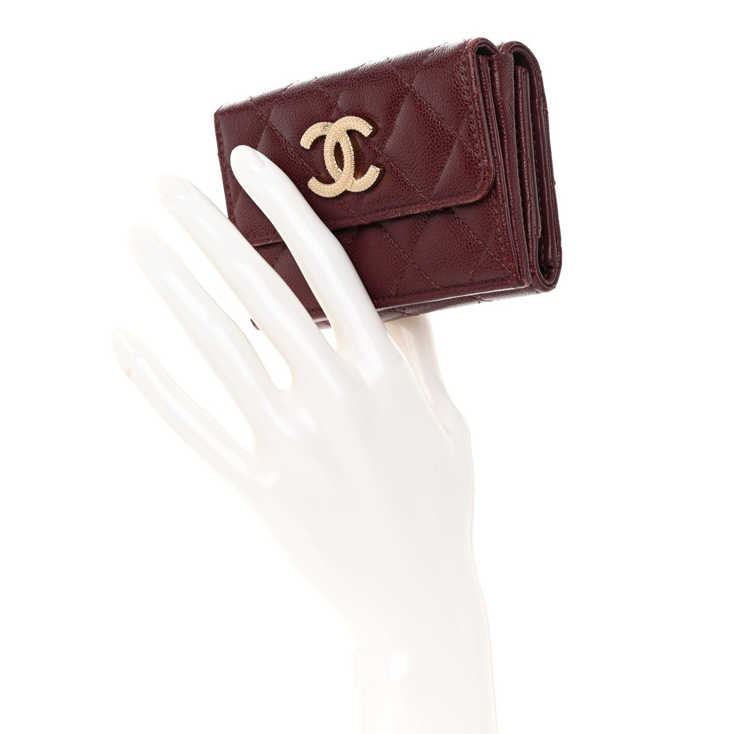 Chanel Caviar Quilted Studded CC Double Flap Wallet Burgundy 2 of 13