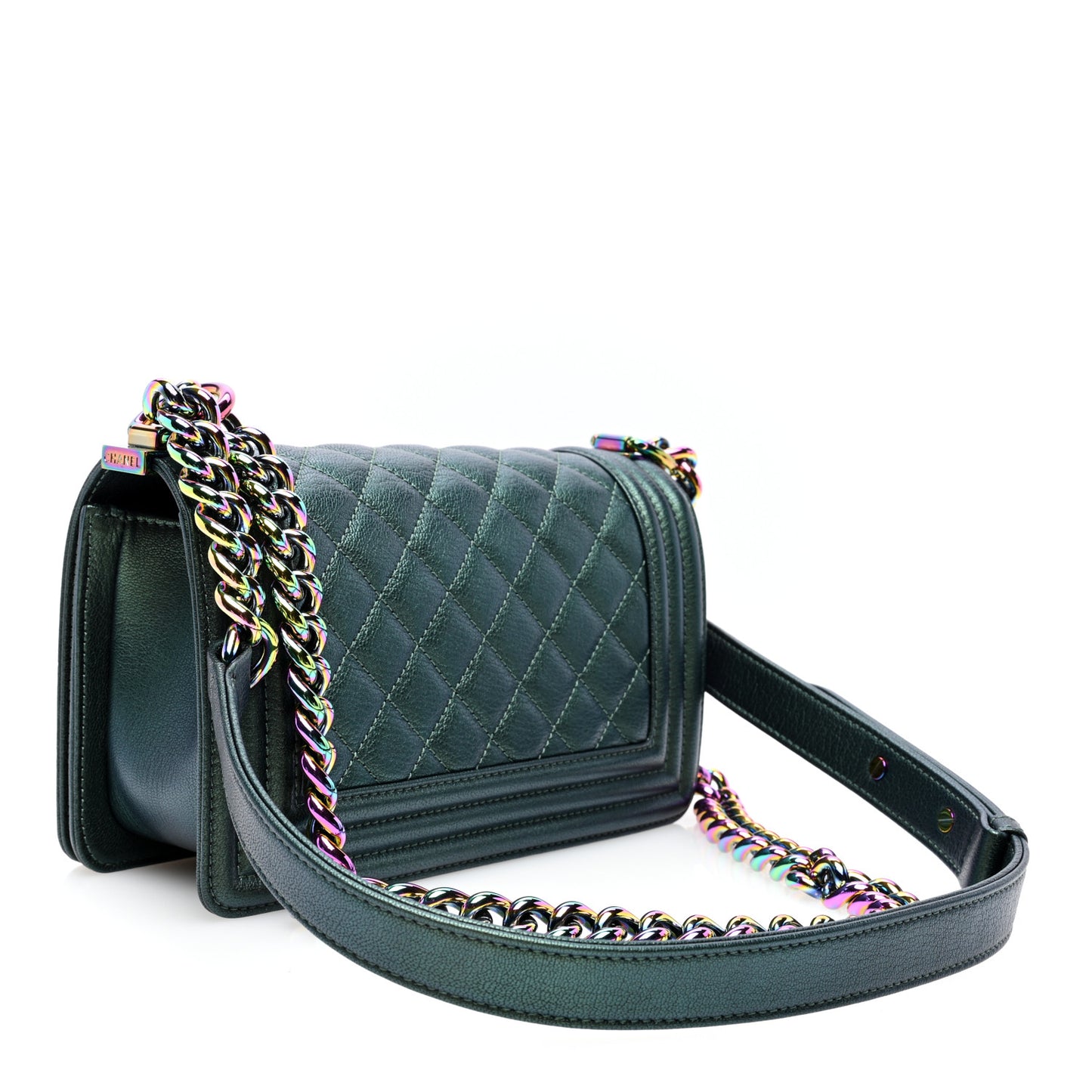 Iridescent Goatskin Quilted Small Boy Flap Green