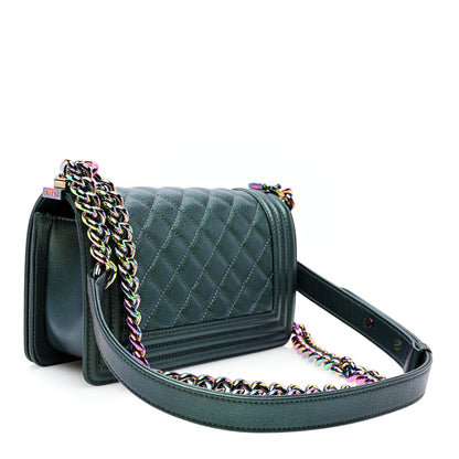 Chanel Iridescent Goatskin Quilted Small Boy Flap Green 3 of 10