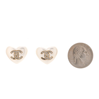 Chanel Pearl Crystal CC Heart Earrings Gold 2 of 4