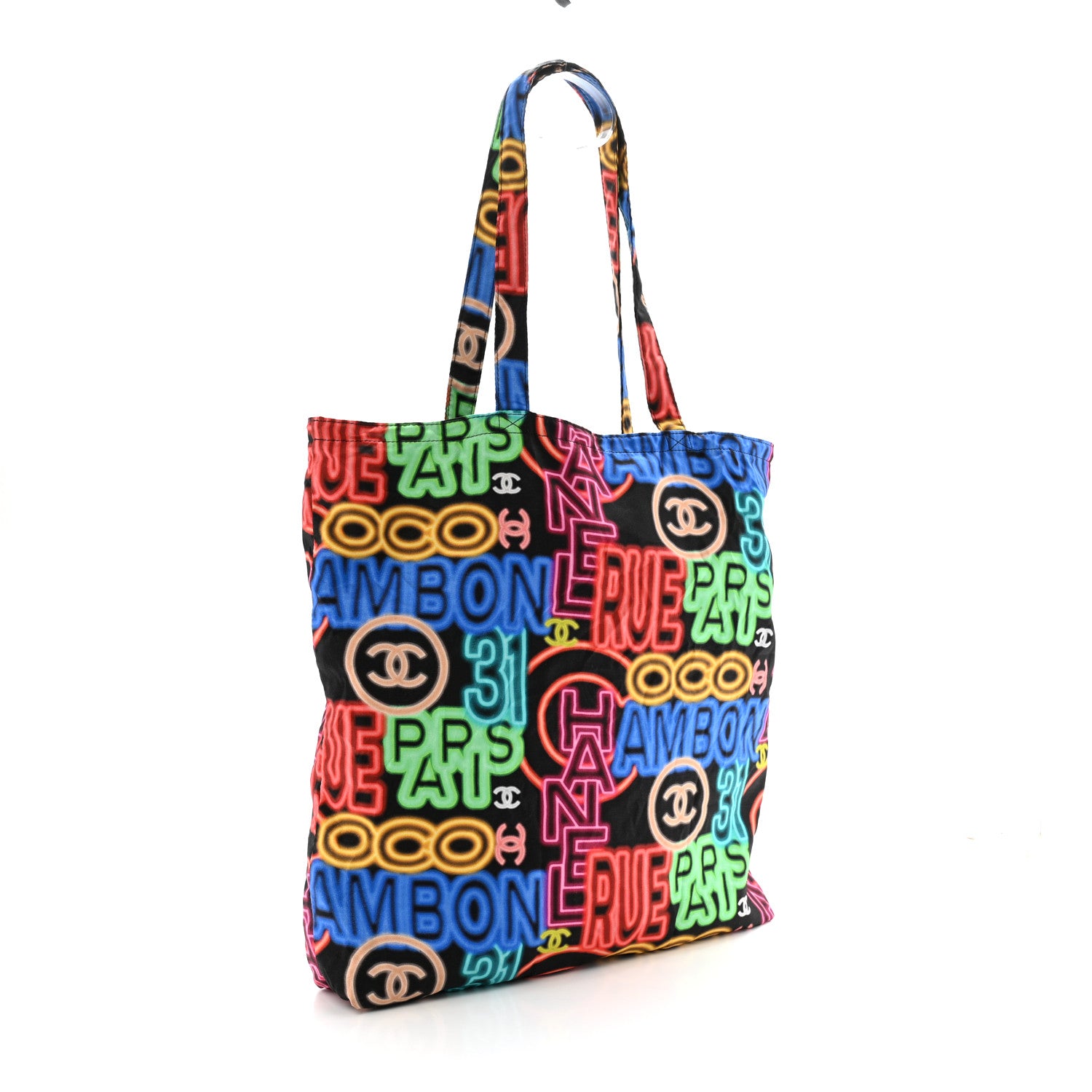 Chanel Caviar Fabric Graffiti Foldable Tote Bag With Chain Black Multicolor 4 of 20