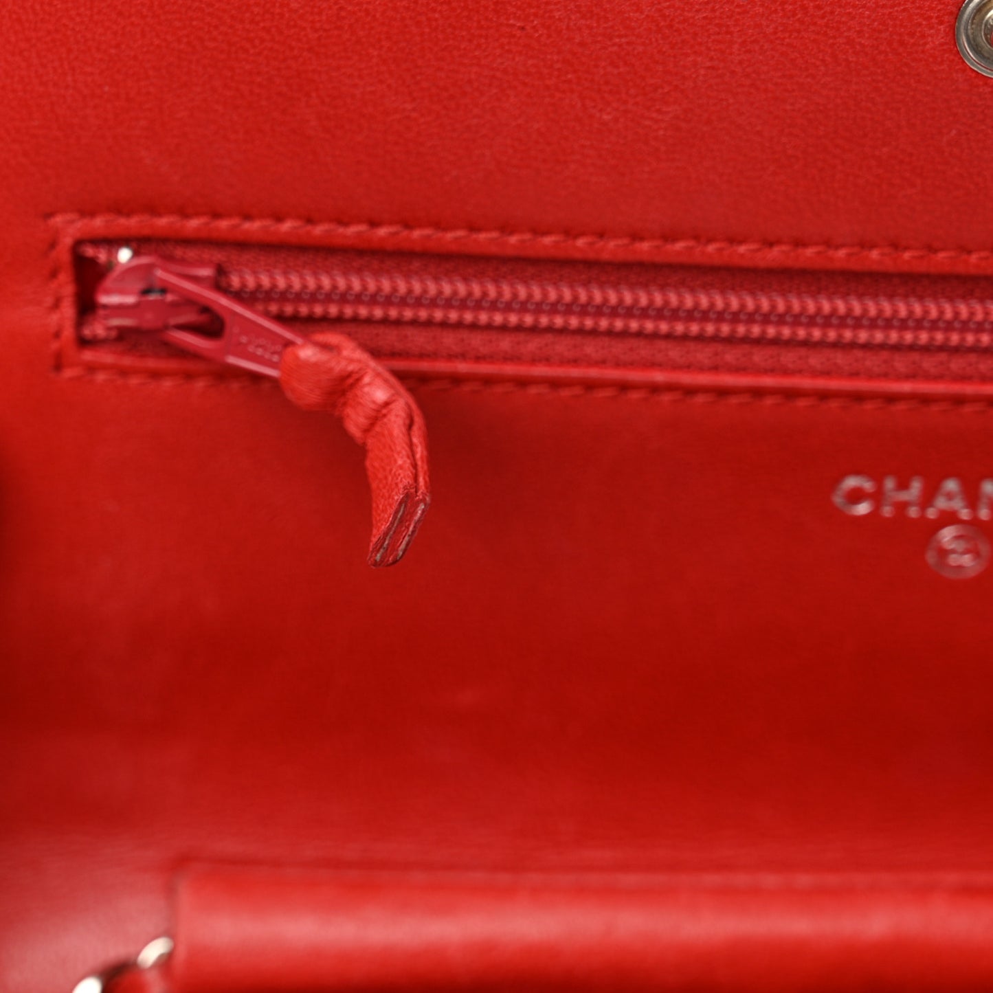 Lambskin Camellia Embossed Wallet on Chain WOC Red