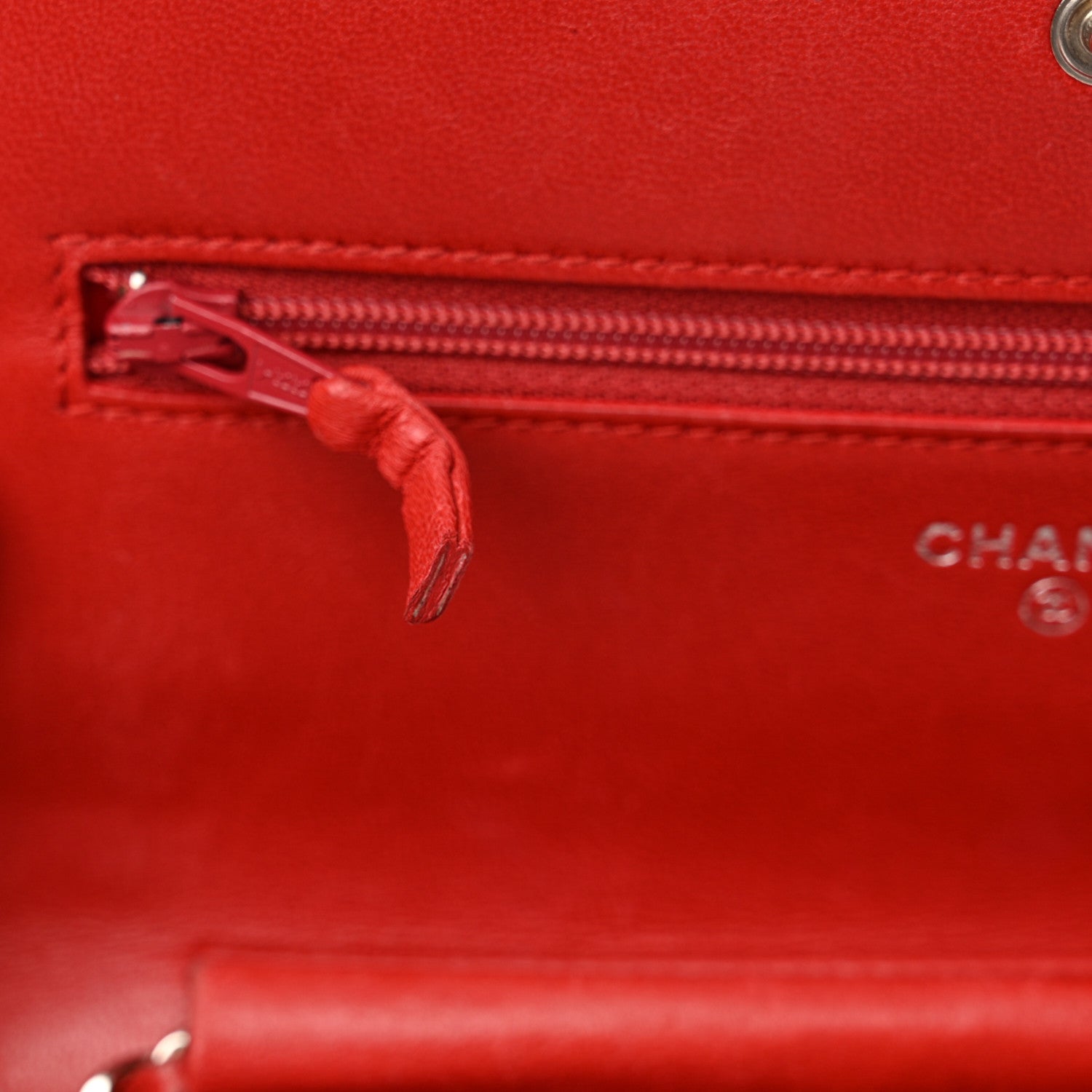 Chanel Lambskin Camellia Embossed Wallet on Chain WOC Red 15 of 20