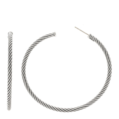 David Yurman Sterling Silver Large Sculpted Cable Hoop Earrings 1 of 4