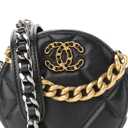 Chanel Shiny Goatskin Quilted Chanel 19 Round Clutch With Chain Black 8 of 11