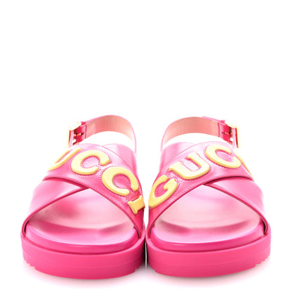 Gucci Calfskin Elizabeth Nappa Charlotte Logo Slingback Sandals 36 Fancy Fuchsia 3 of 9
