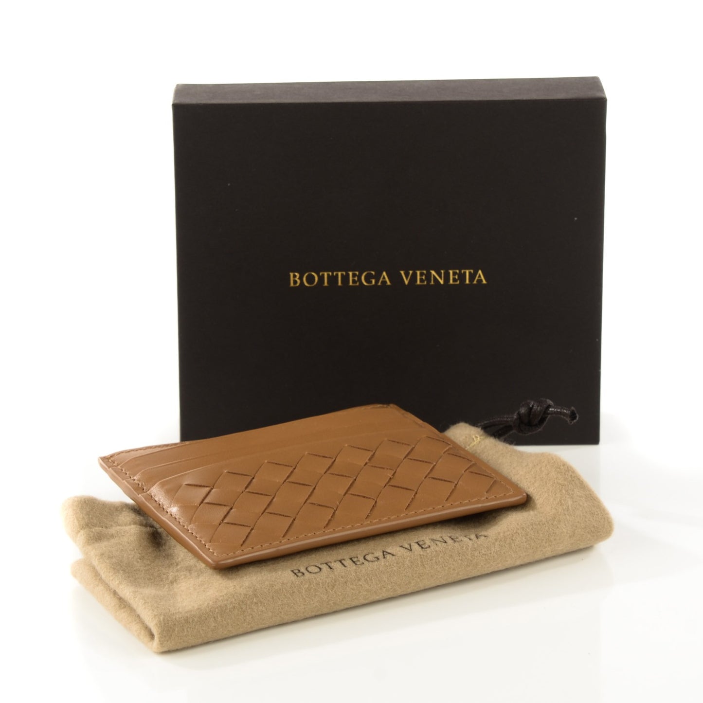 Nappa Intrecciato Card Case Camel