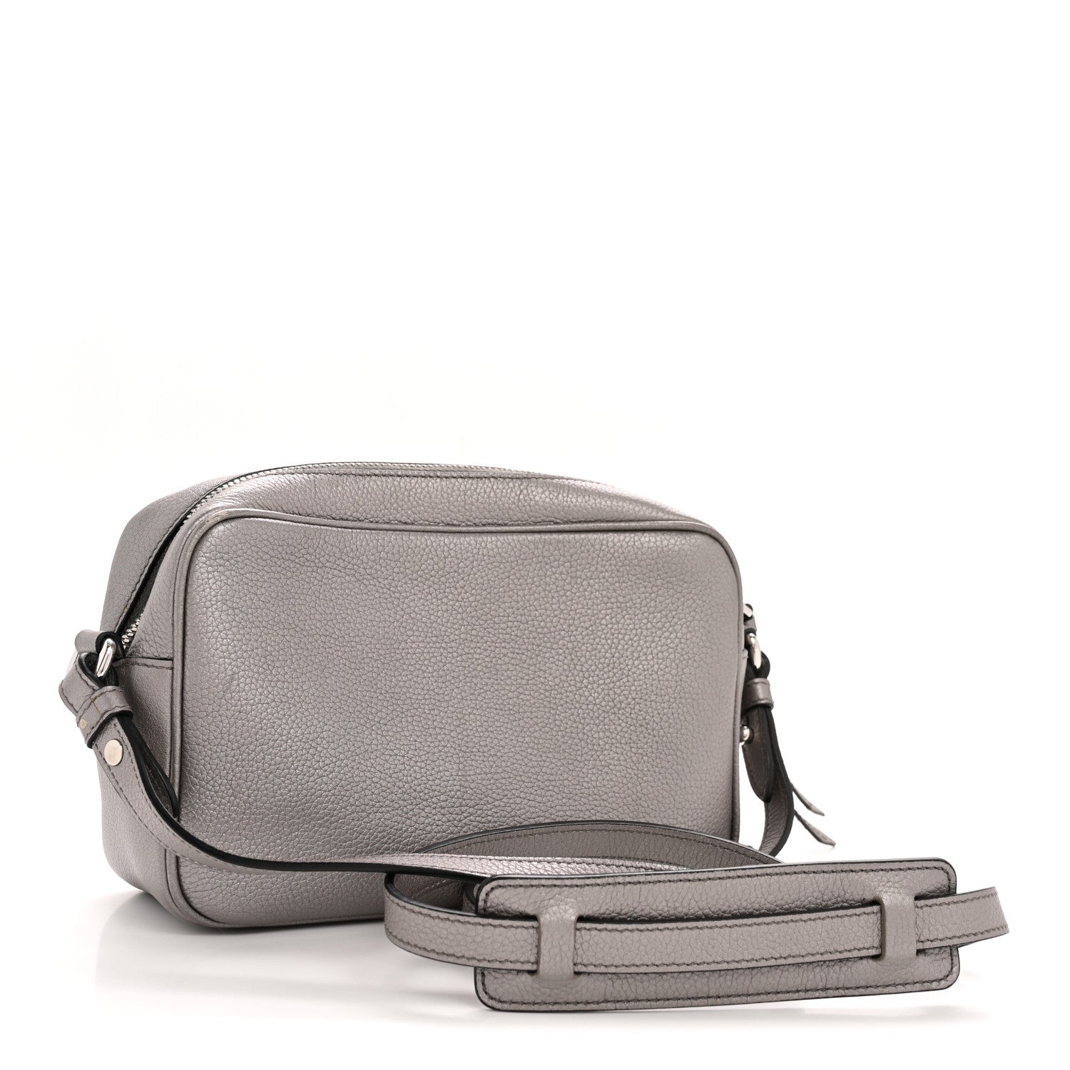 Prada Metallic Vitello Daino Camera Crossbody Bag Acciaio 3 of 12