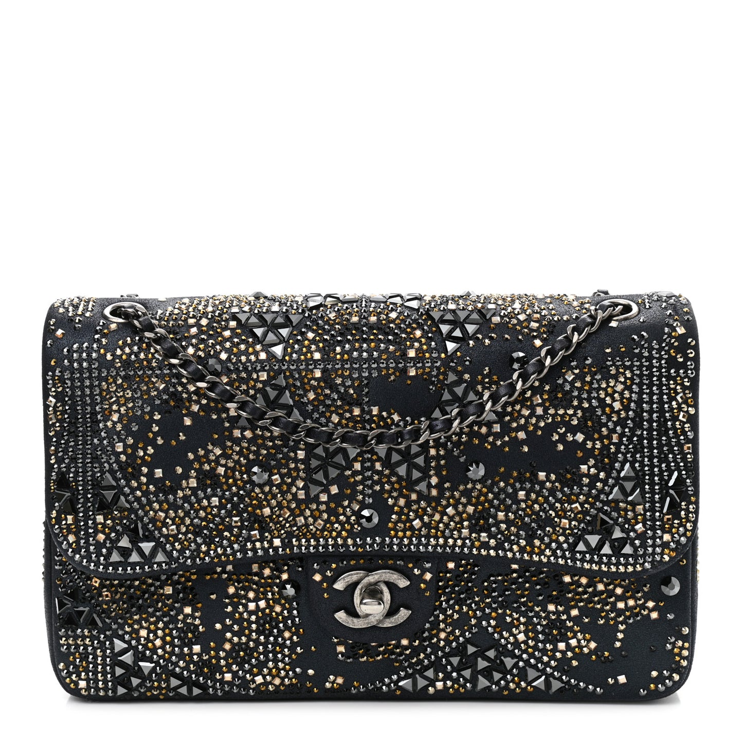 Oxidized Goatskin Strass Buonasera Medium Flap Dark Blue