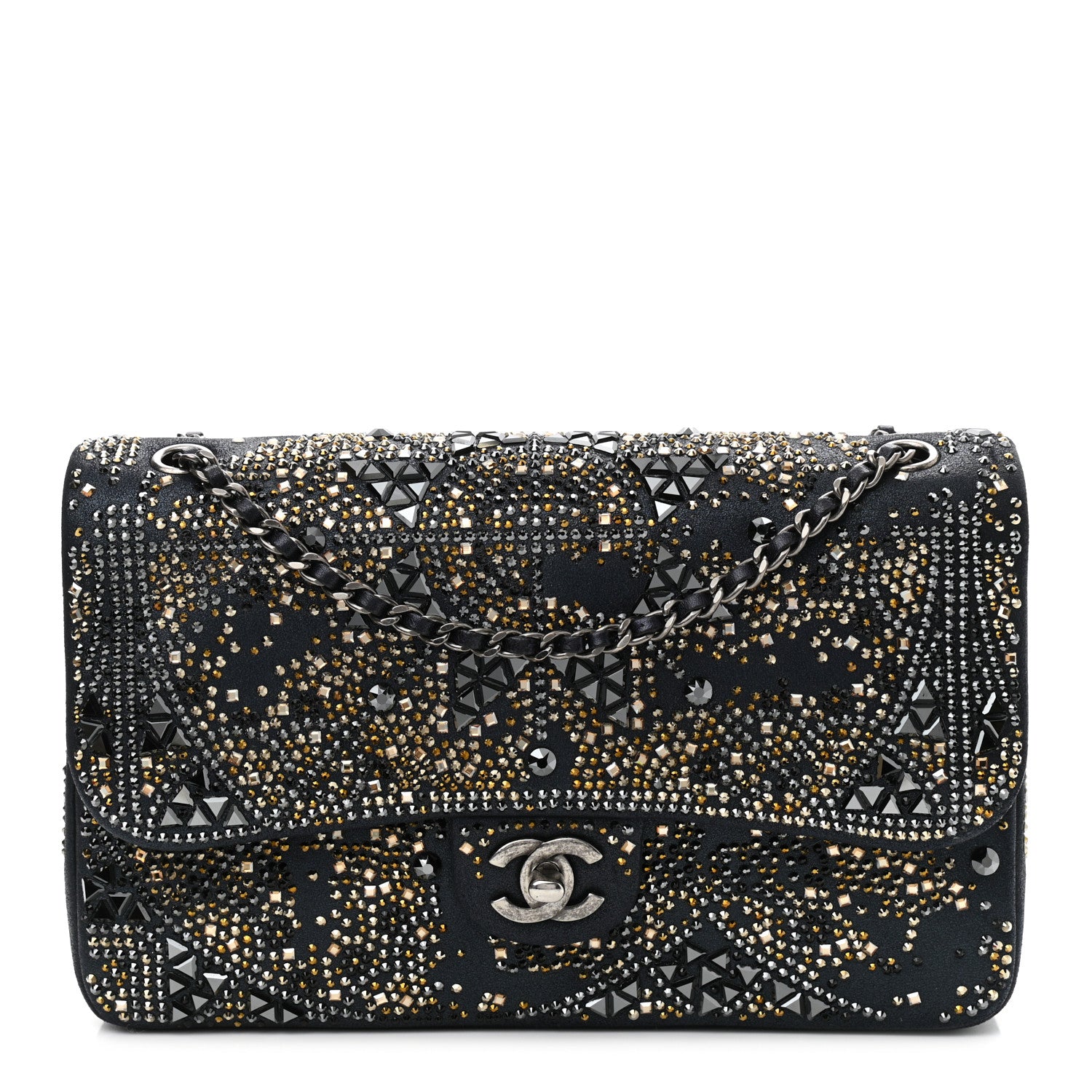 Chanel Oxidized Goatskin Strass Buonasera Medium Flap Dark Blue 1 of 10