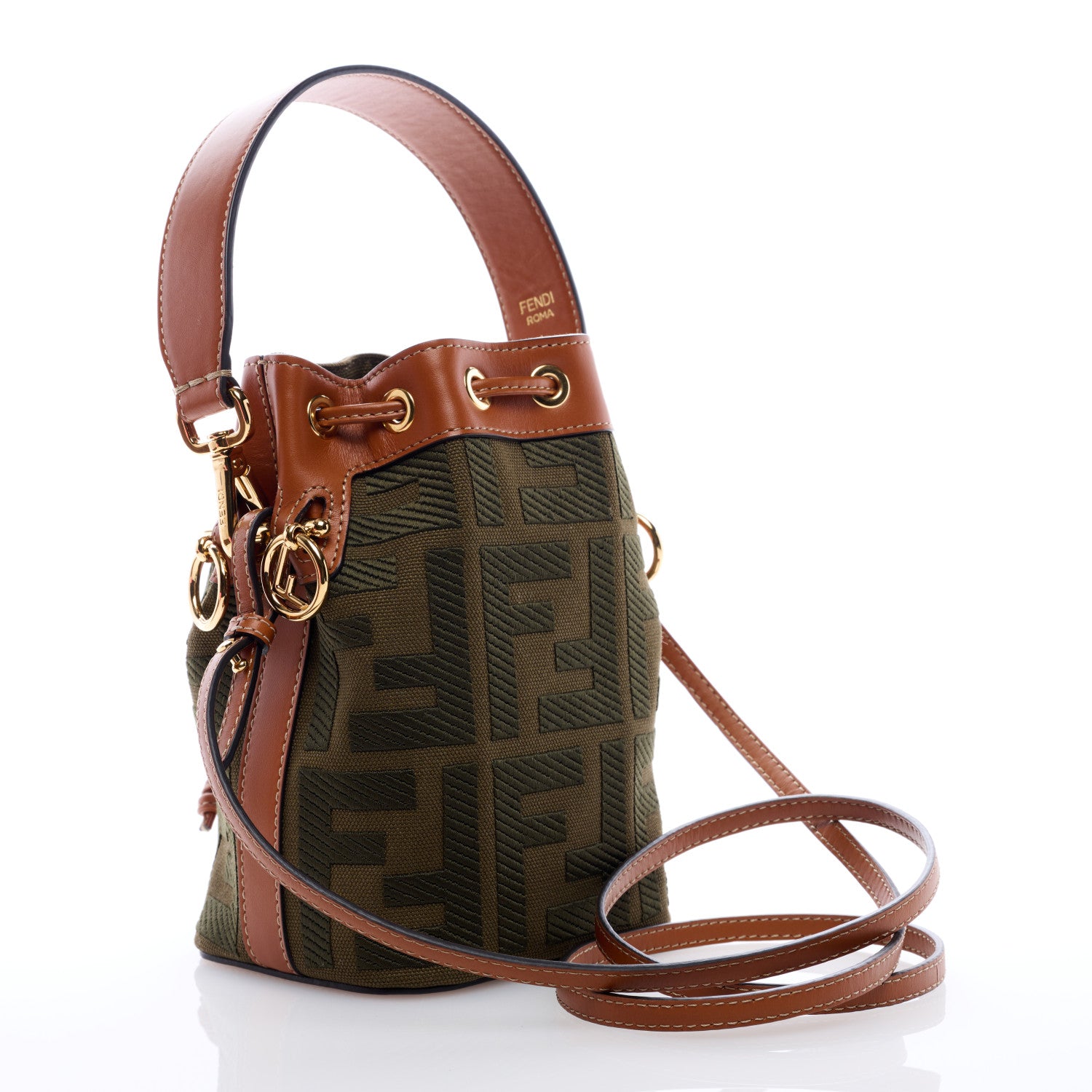Fendi Canvas Vitello King F is Fendi FF Embroidered Mini Mon Tresor Bucket Bag Amazzonia Cuoio 2 of 9