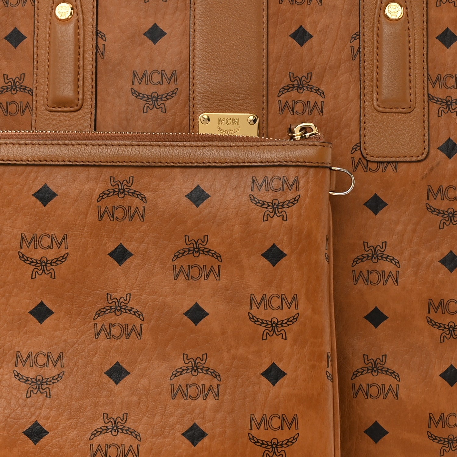 MCM Visetos Medium Project Reversible Shopper Tote Cognac 10 of 12