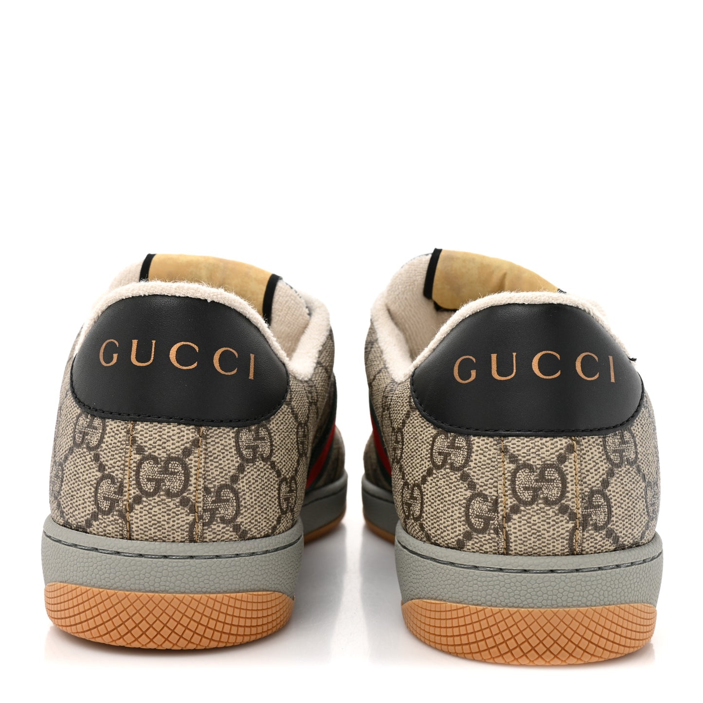GG Supereme Monogram Miro Soft Calfskin Web Mens Screener Sneakers 8 Beige Ebony Black New Platinum